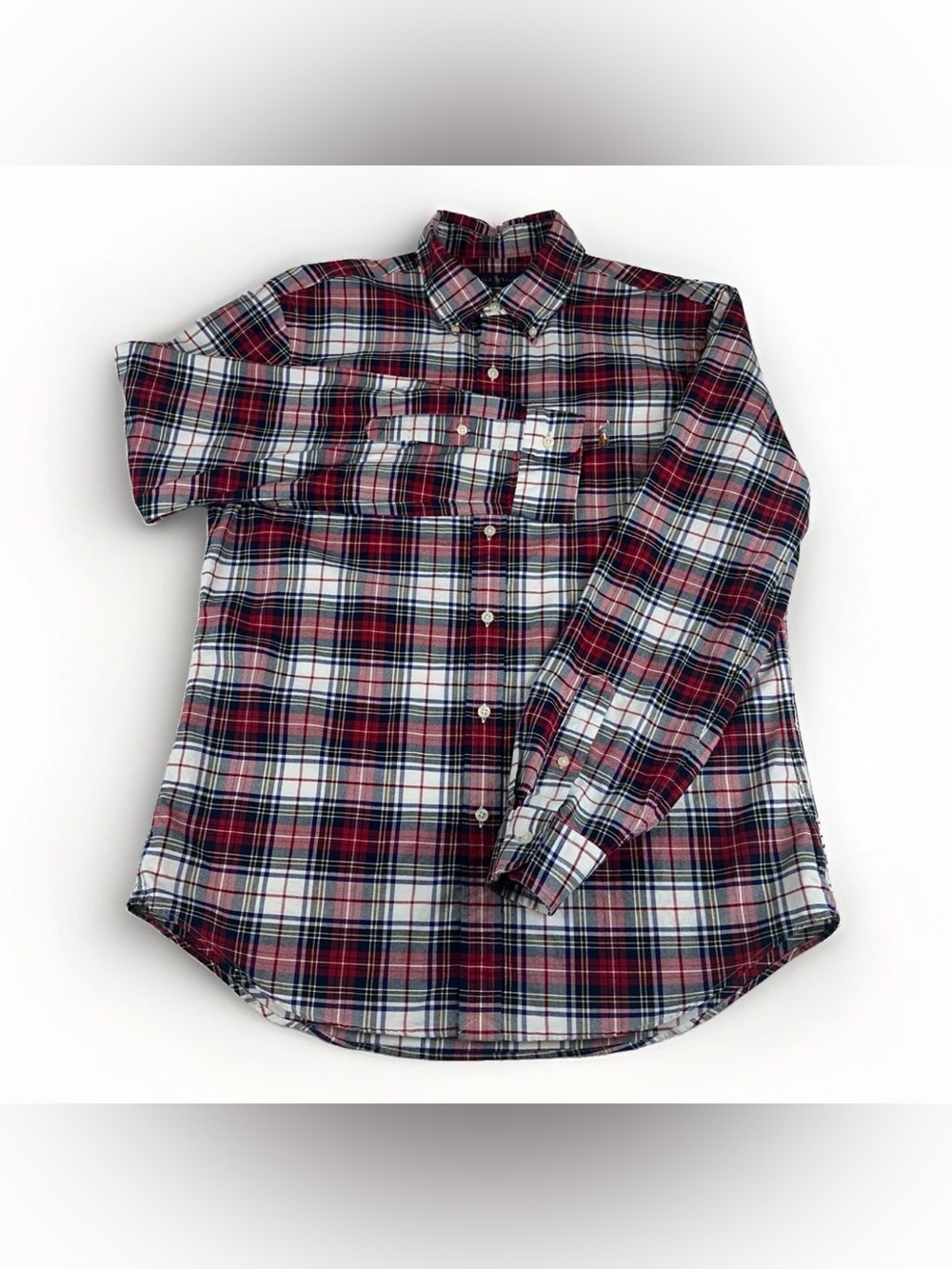 Polo Ralph Lauren Men's L Slim Fit Long Sleeve Plaid Button Down Shirt Red Navy